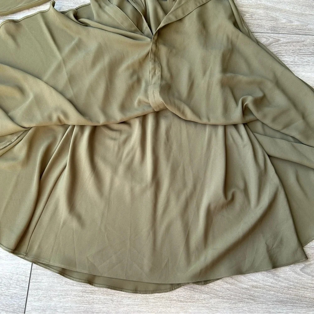 Nanette Lepore Military Green Button Down Midi Shirtdress with Slips - Picture 9 of 16